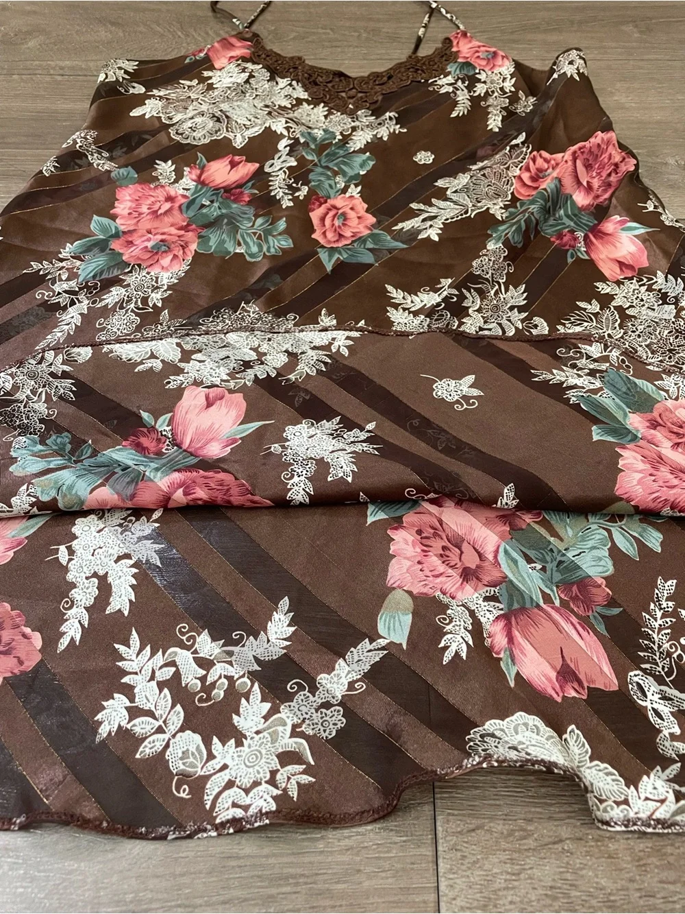 Vintage Lace Slip Dress Size M Brown Floral Sheer Beautiful Whimsy Goth Fairy
